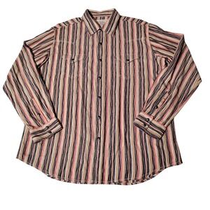Ryan Michael Mens XL Western Snap Shirt Striped Cotton Star Snaps Multicolor